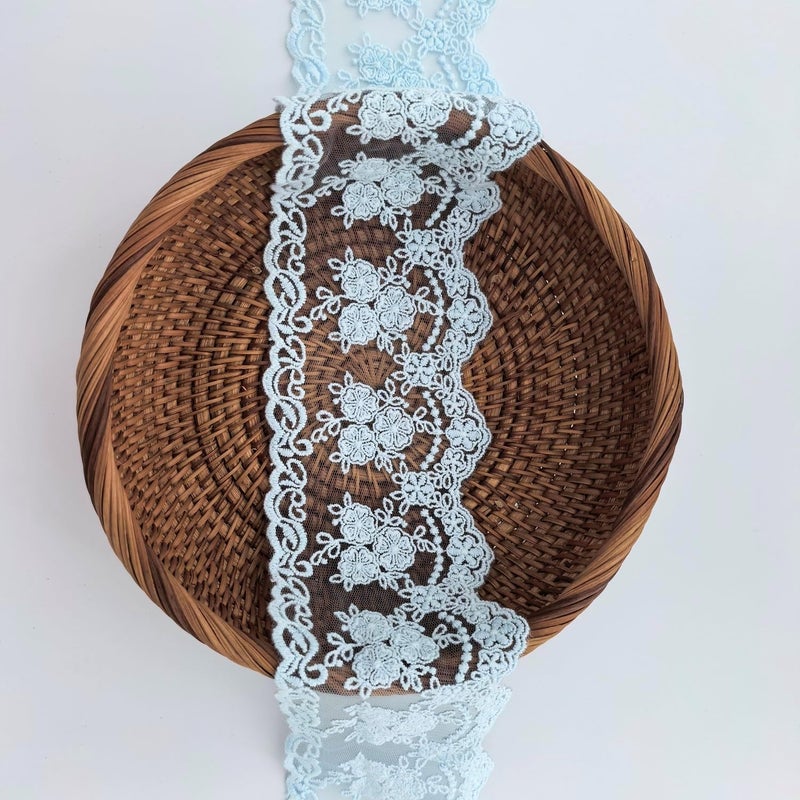 Sourcemall Lace Trim Ribbon, Delicate Crown Ribbon for Crafts Sewing and Bridal Wedding Dress Applique Decorations, 3.3inch Width 5 Yards/Lot (Arctic Blue) - Image 3